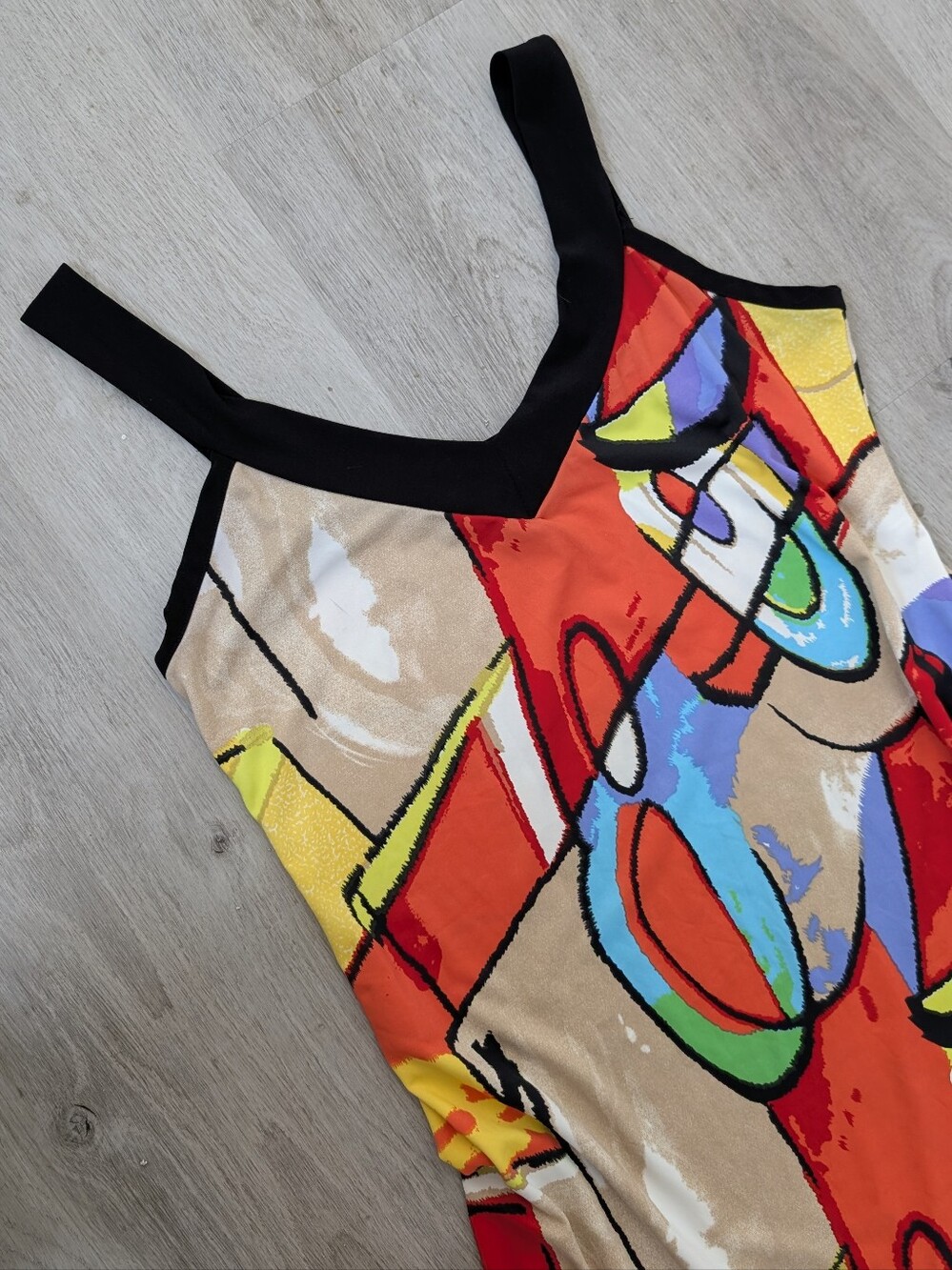 Gitane Abstract Graffiti Festival V-neck Multicolor Babydoll Flowy Mini Dress L - Picture 5 of 9